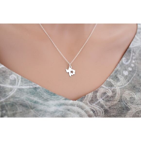 Sterling Silver Texas with a Star Charm Pendant Necklace - Picture 2 of 3